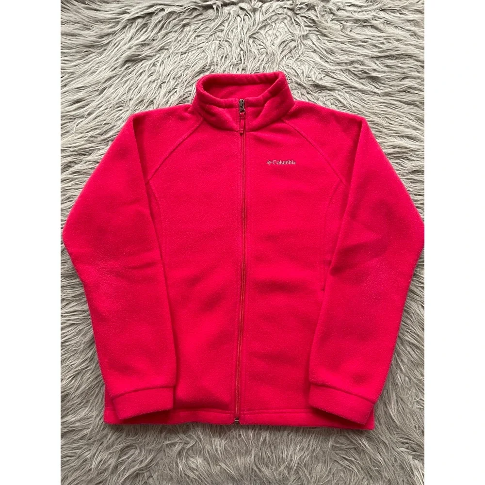 Columbia Fleece Jacket Bright Pink Girls‎ Youth Large 14/16 Zip Up No Hood